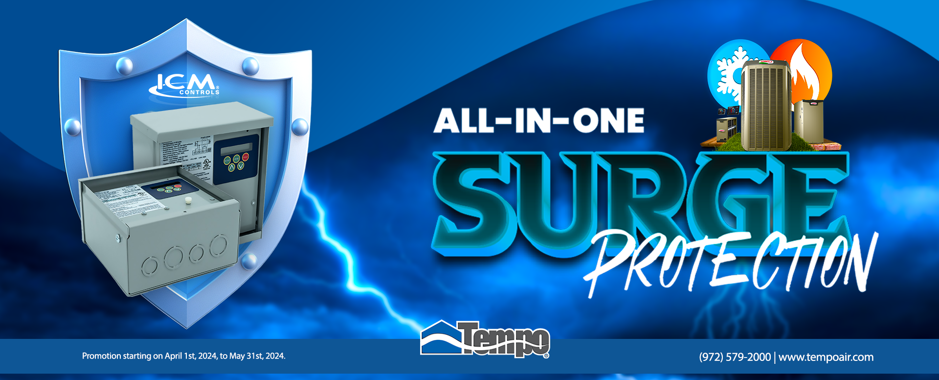 This is the banner for a landing page about our Tempo Air Promotion for the DELUXE STORM SURGE PROTECTION KIT, installed in the HVAC Systems