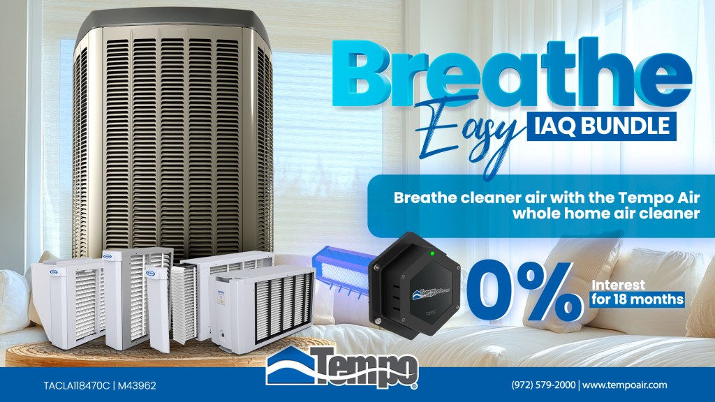 alt="Tempo Air HVAC Services creative promoting a special promotion called Breathe‑Easy IAQ Bundle"