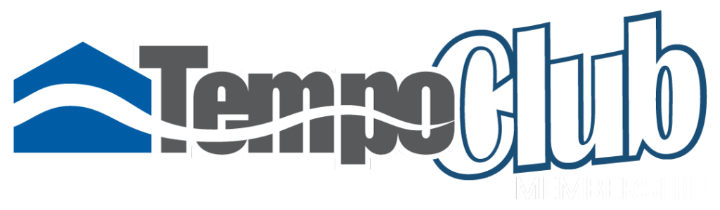 alt="Tempo Club Membership logo with house icon and flowing wave, designed for blue background use."