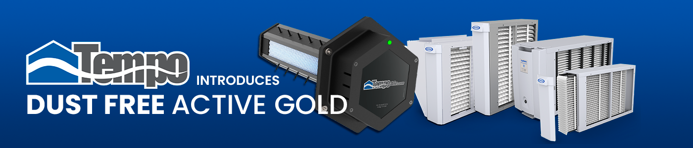 alt="Tempo Air introduces Dust Free Active Gold Air Purifier alongside some other indoor air quality products for cleaner, healthier homes."