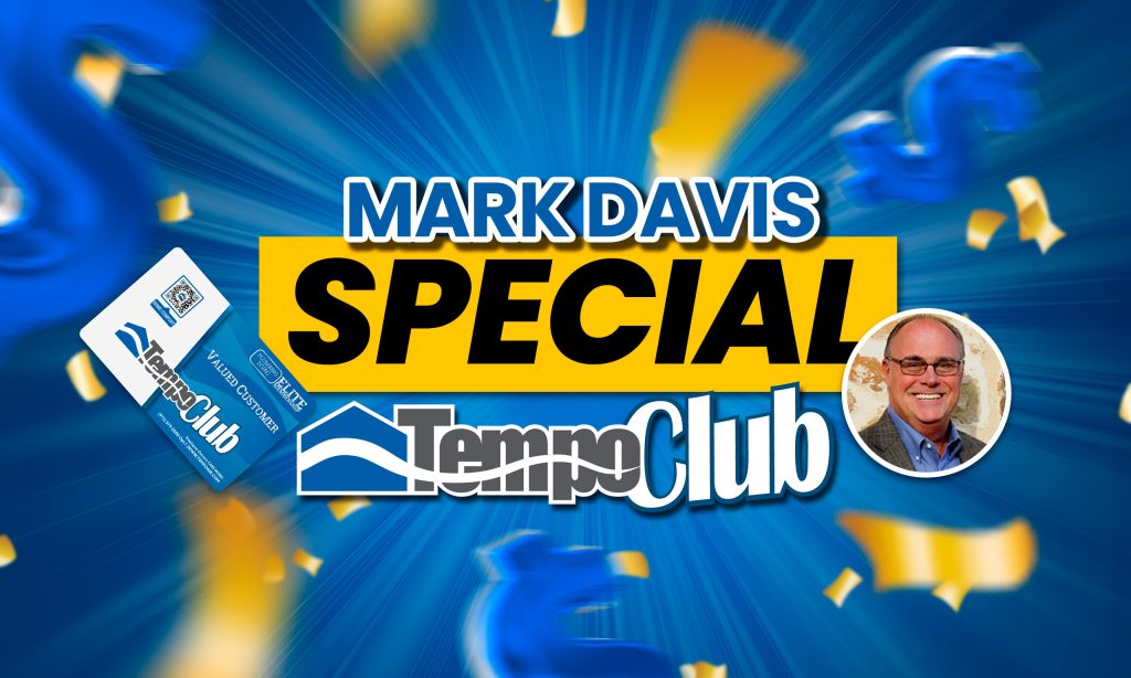 alt text="Main promotional banner for Tempo Air’s Mark Davis Special, featuring blue tones and golden confetti bursting from a gift box, with the text “Get the Mark Davis Special — Your Holiday Comfort Starts Here.”"