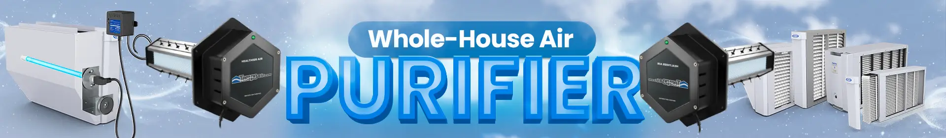 alt text="Tempo Air Purifier and Products of April Air displayed over a soft sky, representing clean indoor air quality and fresh airflow for home comfort."