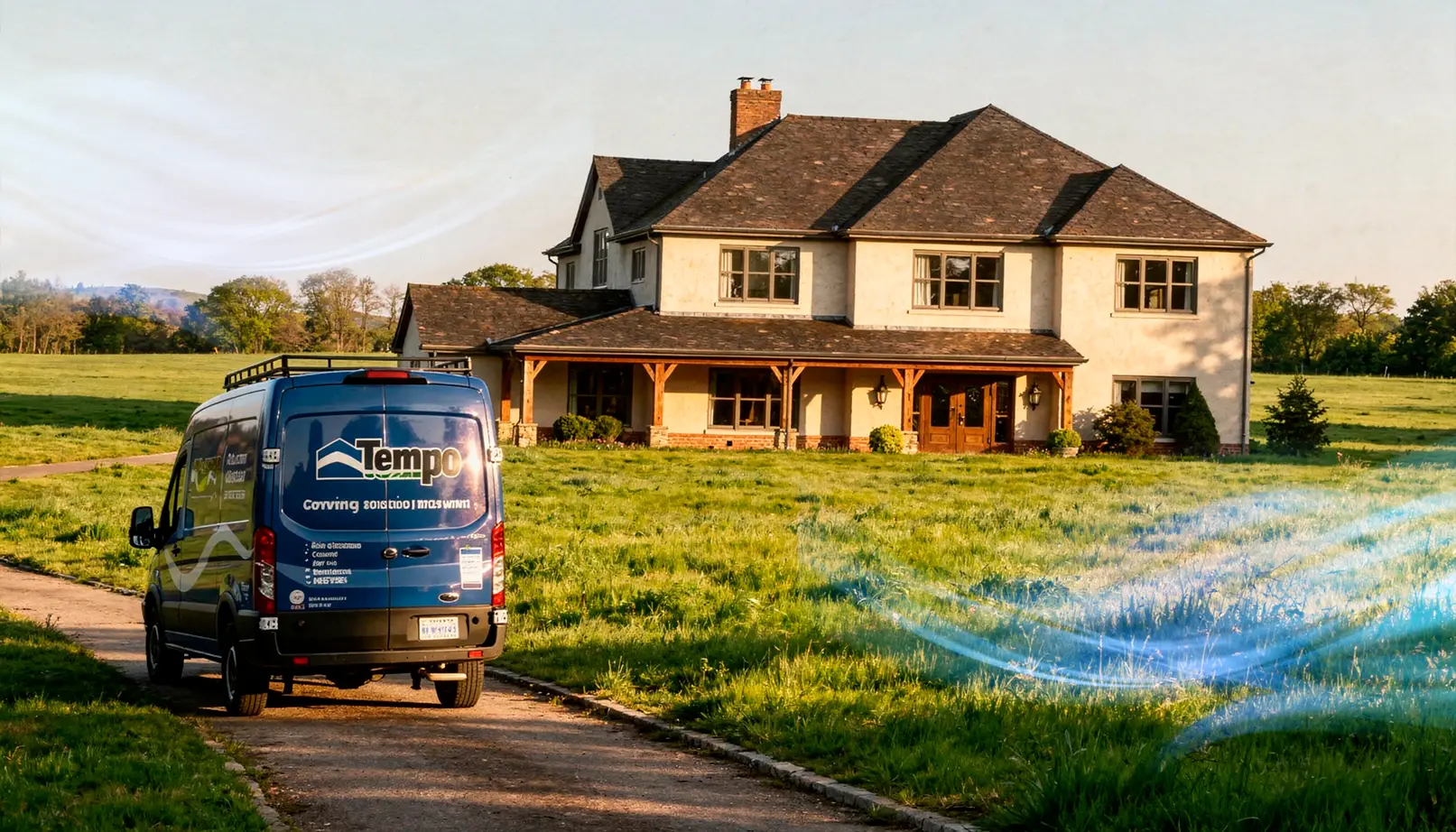 alt text="Photo of a Tempo Air service truck parked outside a home, representing professional HVAC and indoor air quality services."