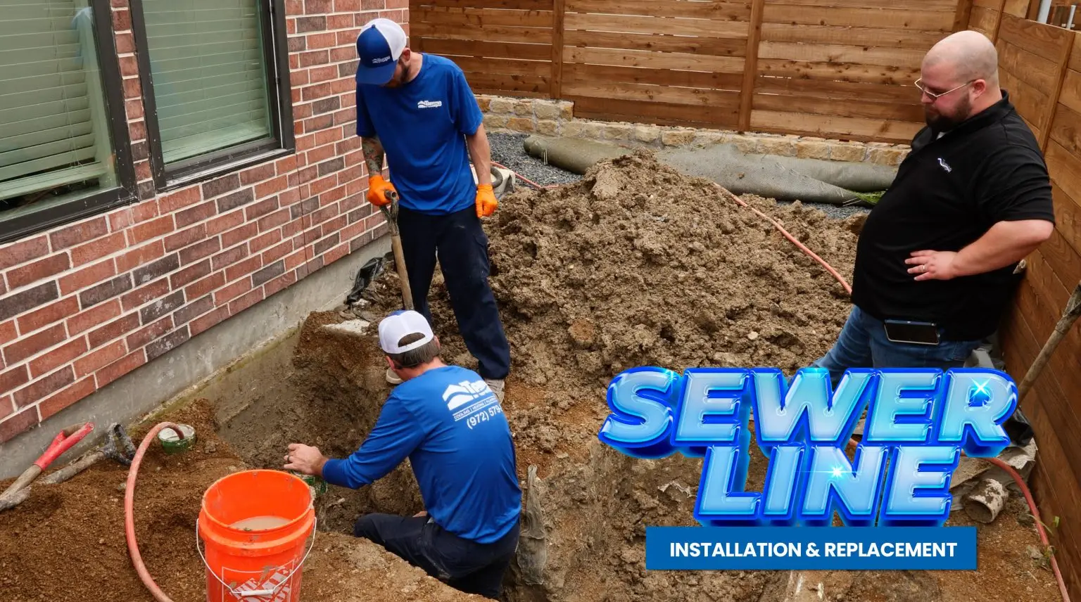 alt text="Banner showing underground plumbing repair and sewer line installation service by Tempo Air technicians"