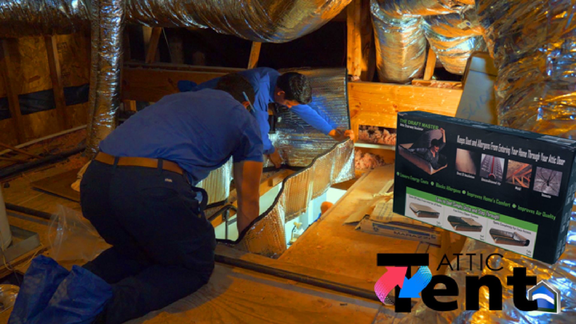 alt="Tempo Air Expert HVAC Technicians installing an Attic Tent."